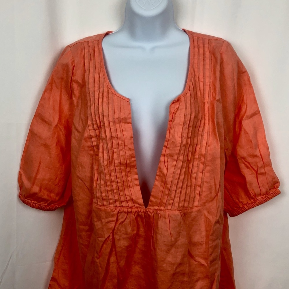 Lane Bryant Linen Y-neck pleated top 14/16 - Picture 2 of 4